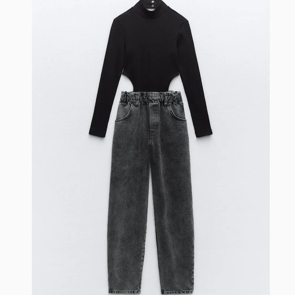 BLOGGER'S FAVE! Zara Contrasting Denim Jumpsuit NWT